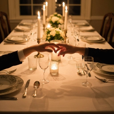 Romantic dining table with soft lighting and elegant decor in Arlington