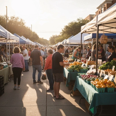 Vibrant local farmers market with fresh produce and artisanal goods in Arlington