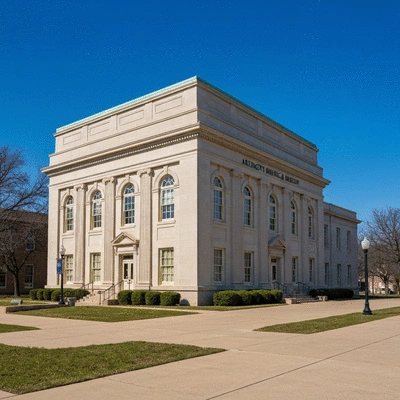 Exterior view of Arlington Historical Museum building, traditional architecture, clear sky