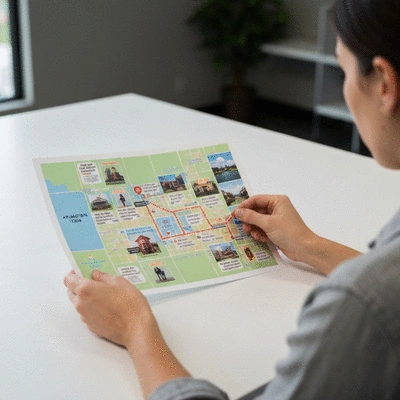 Person looking at a map of Arlington, Texas, highlighting budget-friendly attractions