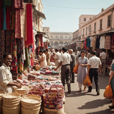 Outdoor artisan market with various handcrafted goods